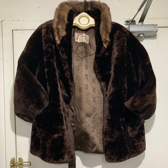 VINTAGE FURS BY SAVE - WAY FUR SALON LTD. WOOL MINK COLLAR COATS SIZE S - Picture 6 of 7